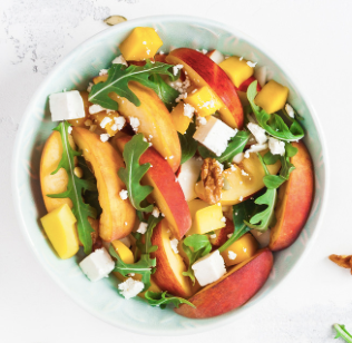 Grilled Peach Salad w/ Candied Nuts and Feta