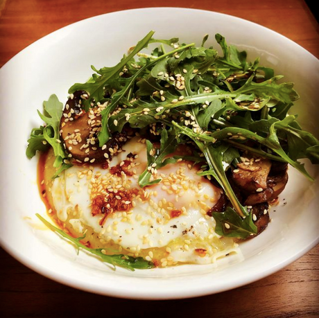 Creamy Parmesan Polenta & Eggs w/ Mushrooms and Arugula