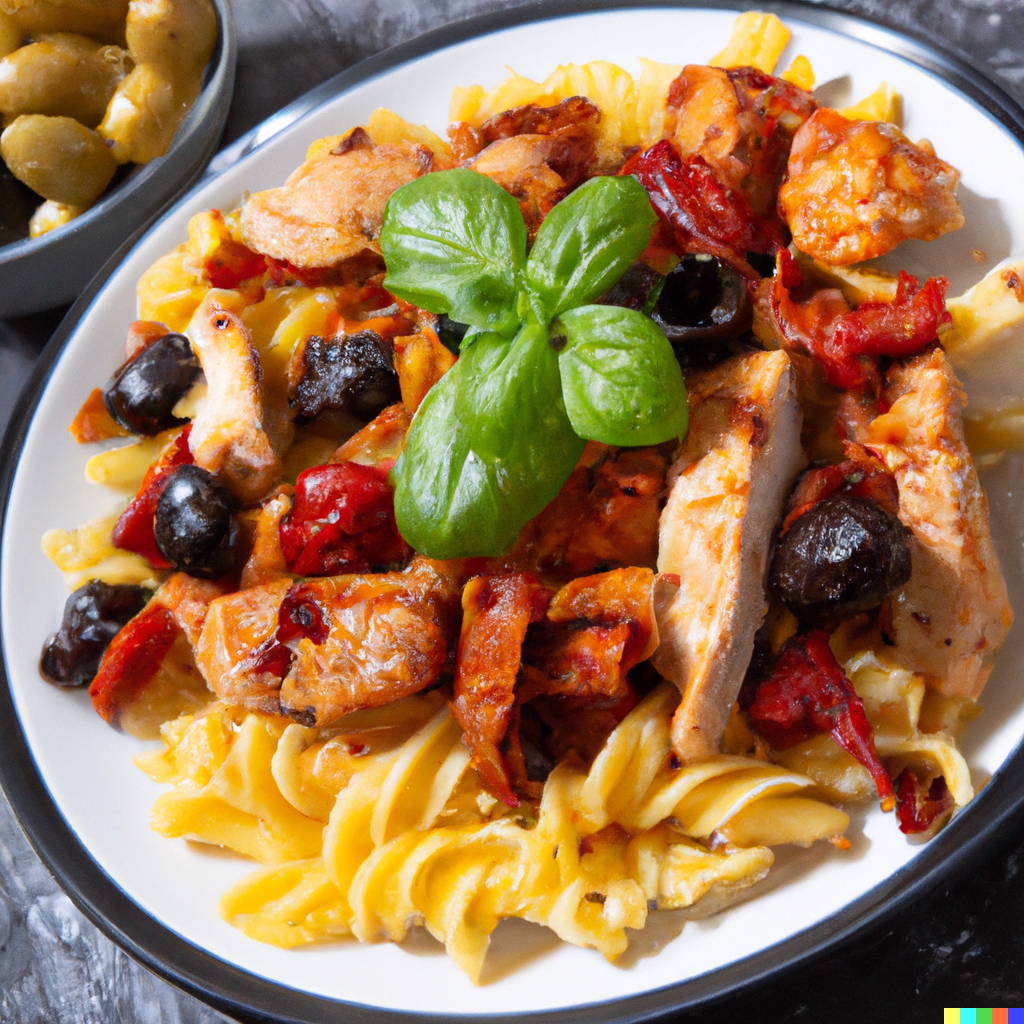Spicy Calabrian Pesto "Zucchini" Pasta w/ Chicken & Kalamata Olives (chicken optional)